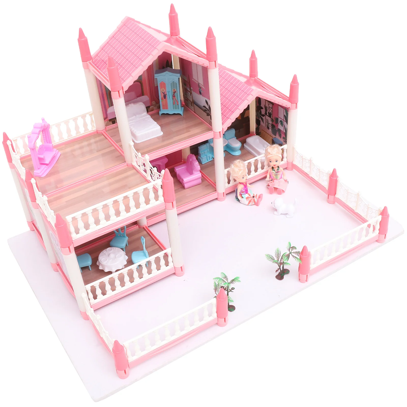 Princess Castle Toys Girls 3 Years Plastic Puzzle House 5 Rooms 2 Balconies Mini Dollhouse Kids Gift Playing House Toy