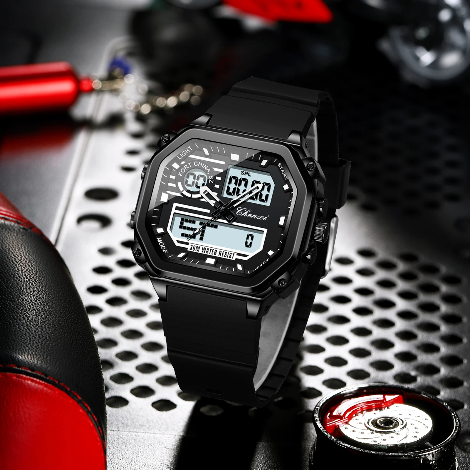 CHENXI Men's Fashion New Sports Electronic Watch for Man LED Alarm Multifunctional Night Light Waterproof Digital Wristwatch