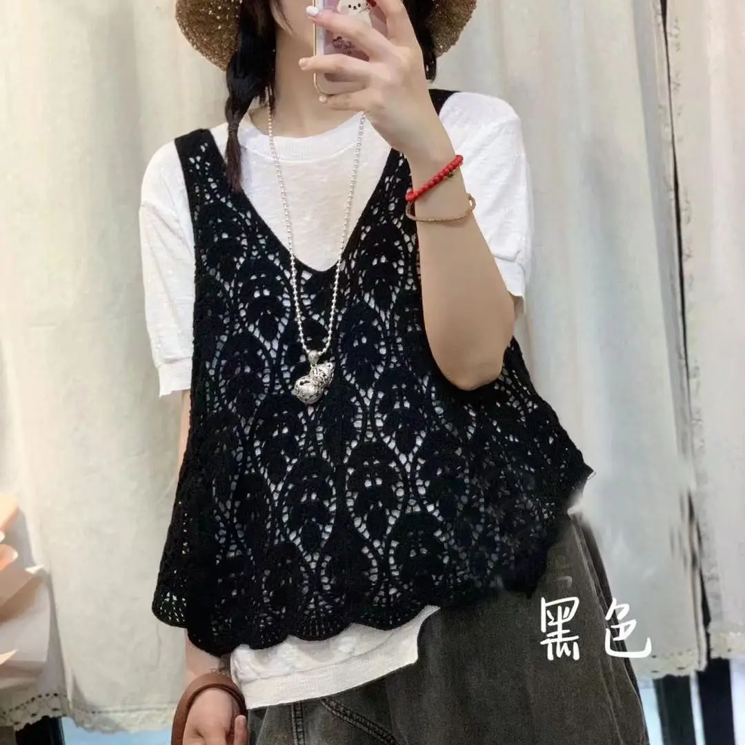 Sling Short Top Comfortable Sleeveless Tops Camisole Woman Crocheted Short Tank Tops Female Hollow Knit Vest Ladies 2024 D273