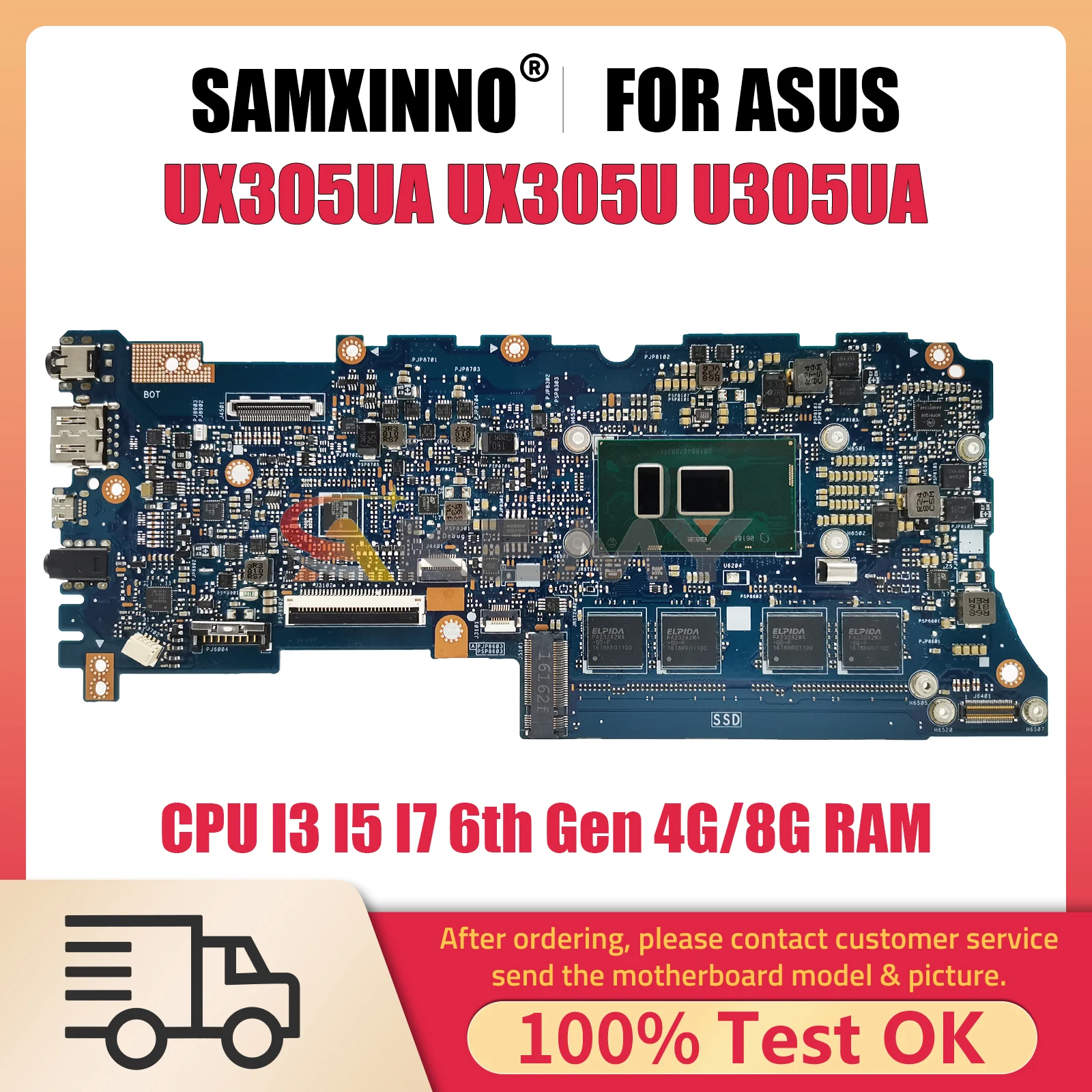 UX305UA Mainboard For Asus ZenBook UX305U UX305UA U305U Laptop Motherboard With CPU i3 i5 i7 6th Gen 4G 8G-RAM Tested OK