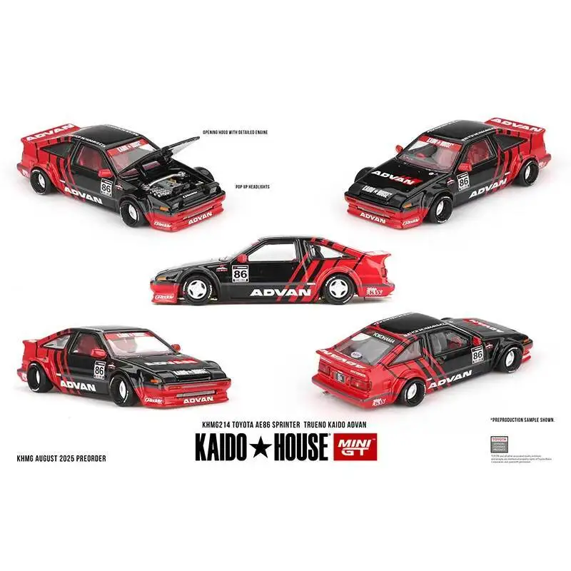 

Предпродажа KHMG 214 1:64 Toyota AE86 Sprinter Trueno ADVAN Модель автомобиля Kaido House MINIGT Открывающийся капюшон Литой под давлением
