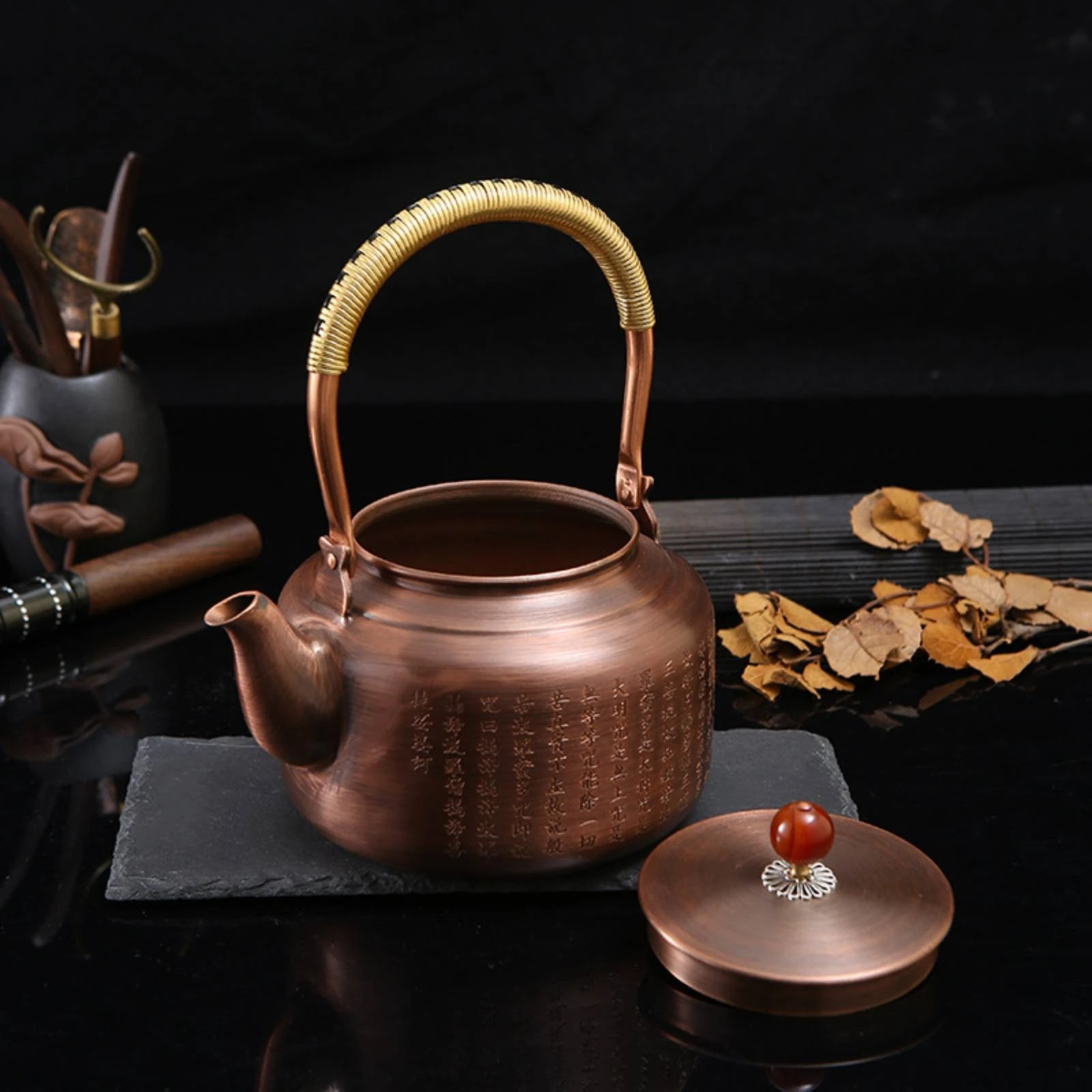 Copper Teapot Compact Copper Kettle Kettle with Wrapped Handle Classic Sturdy for Tea Lovers, Tabletop