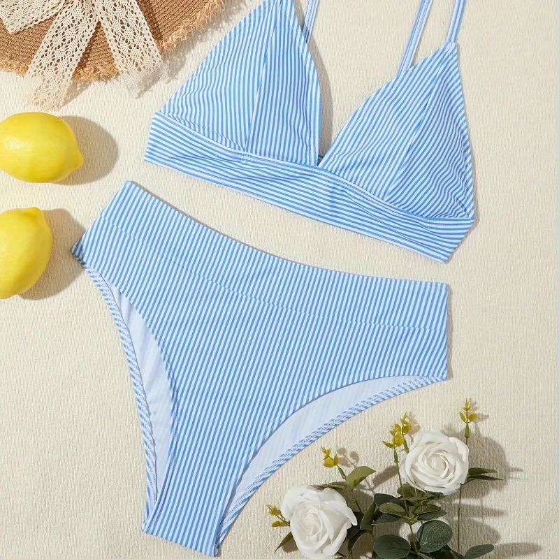 

Sexy Two-piece Swimwear Women Striped Bikini Female's Swimsuit Women Biquini High Wiast US/EU Bikinis Set Bathing Suits Drop