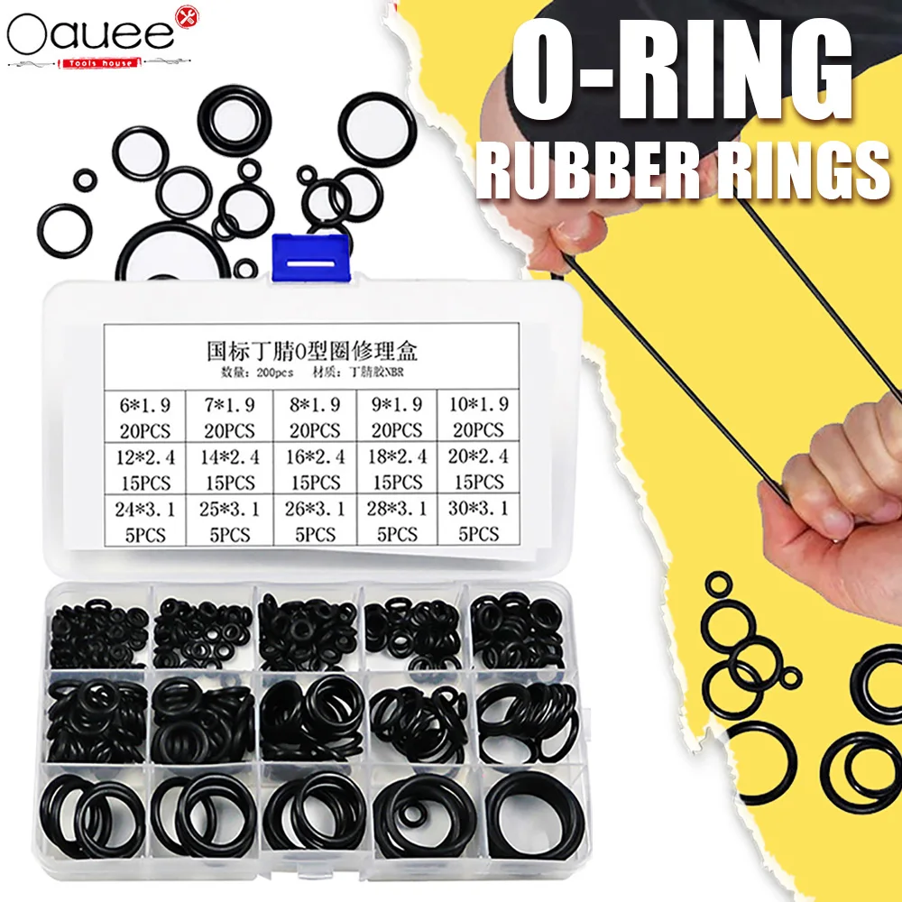 200Pcs O-ring Rubber Gaskets Seal Ring Set Nitrile Rubber High Pressure O-Rings NBR Faucet Sealing Valve O Rubber Rings Set