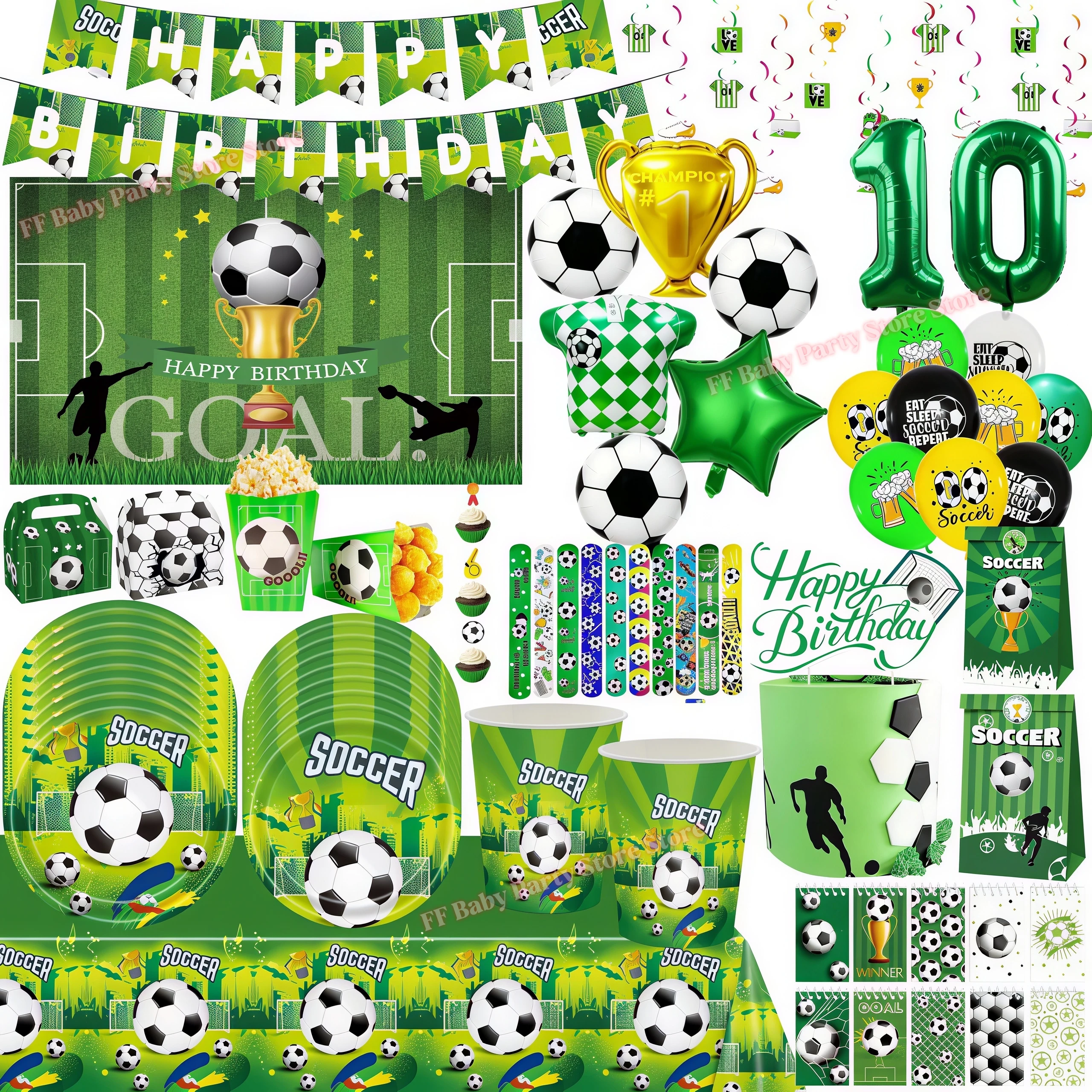 Fußball-Geburtstagsdekoration Aluminiumfolienballons Teller Becher Servietten für Kinder Jungen Party-Geschenke Babyparty-Zubehör