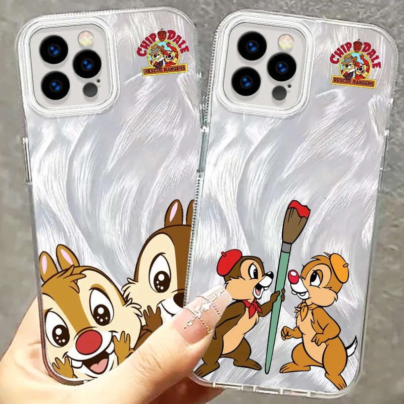 Cute Disney Cartoon Squirrel For iPhone 15 14 13 12 11 XS X XR 8 7 Pro Max Plus Feather Yarn Silicone Phone Case