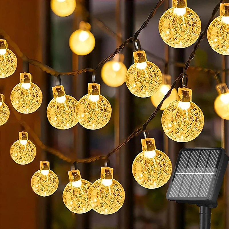 أضواء الشمسية في الهواء الطلق إضاءة مقاومة للماء كريستال غلوب سلسلة ضوء للفناء الخارجي الشرفة حديقة ساحة حفلة عيد الميلاد ديكور