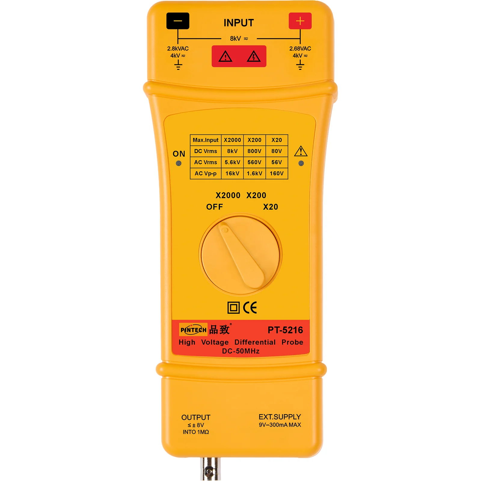 PINTECH PT-5216 High Voltage Differential Probe 16kV, 50MHz, 20X/200X/2000X Attenuation Rate, Oscilloscope Probe Kit