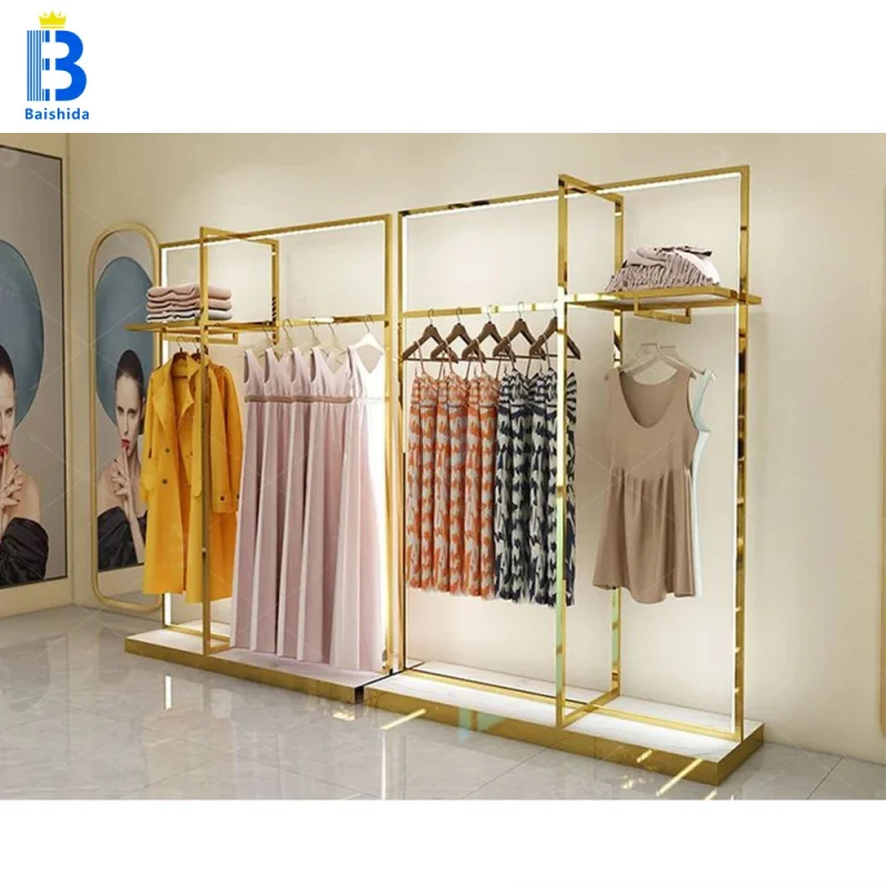 custom.Modern Customizable Anti-Rust Resistant Clothing Display Rack Iron Stainless Steel Construction Easy A