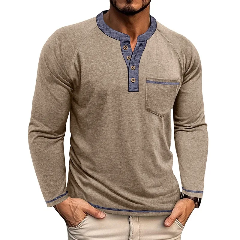 

2025 Mens Spring Long Sleeve T Shirt Large Size Top Henry Collar Shirt For Man Autumn Fashion