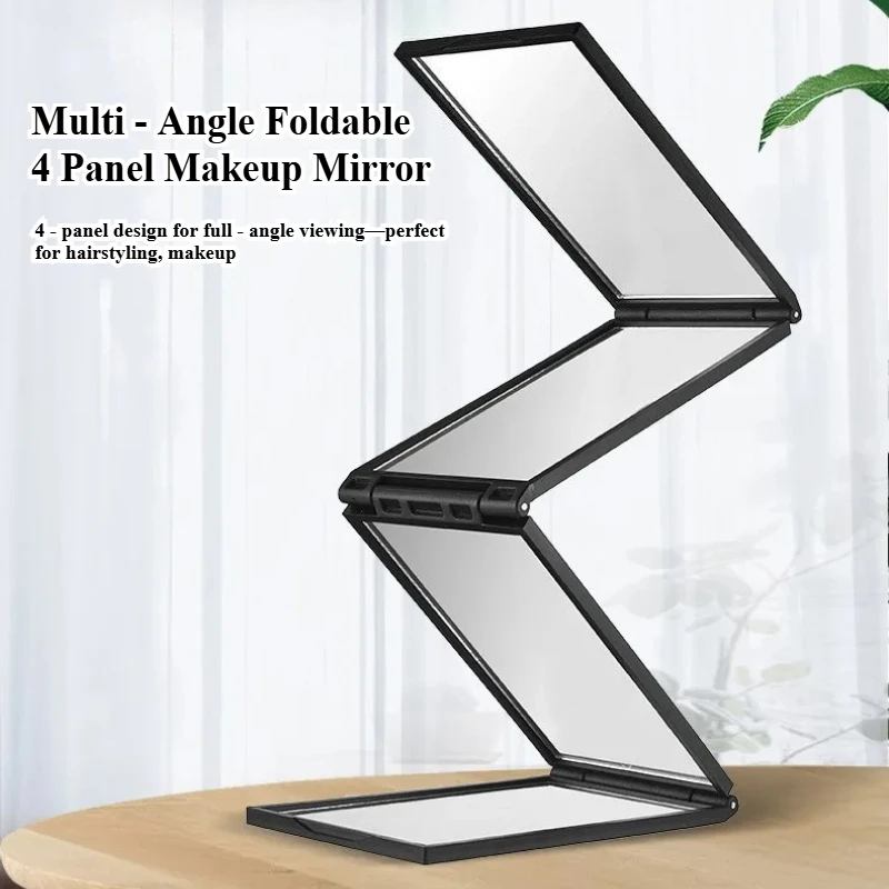 Multi-Angle Foldable 4-Panel Makeup Mirror, Portable HD Vanity Mirror with 360° View, Creative Folding Beauty Tool for Makeup
