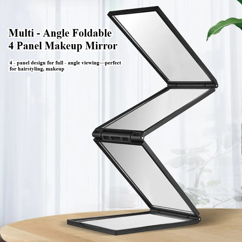  Multi-Angle Foldable 4-Panel Makeup Mirror, Portable HD Vanity Mirror with 360° View, Creative Folding Beauty Tool for Makeup 