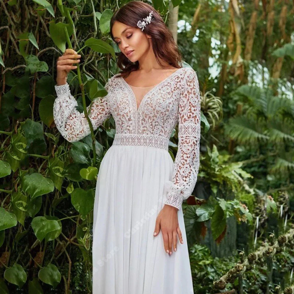 Vestidos De Noiva Com Decote Em V Profundo Para Mulheres, Apliques De Renda Doce, Comprimento De Esfregão, Vestidos De Noiva, Custom Made, A-Line, Novo