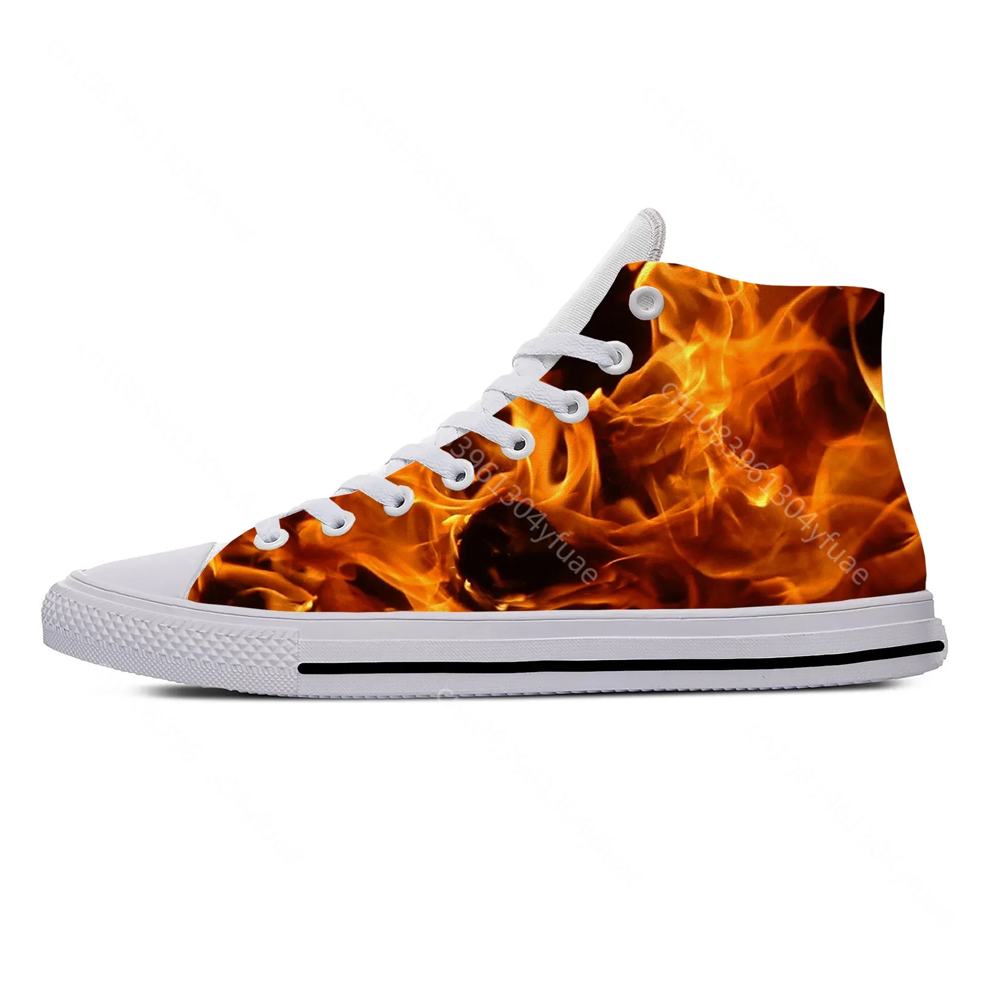 Anime Cartoon Comic Flaming Flame Fire Pattern Casual Cloth Shoes High Top Lightweight Breathable 3D Print Men Women Sneakers