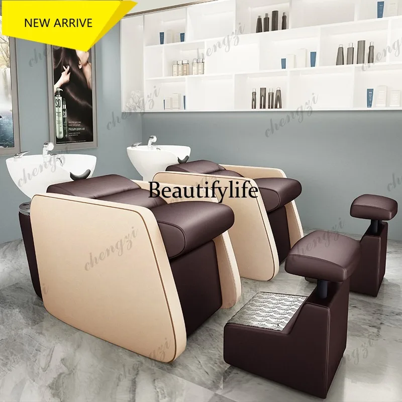 L181 High-end barber shop shampoo bed semi-lying deep basin flushing bed hair salon special ceramic basin hair care bed