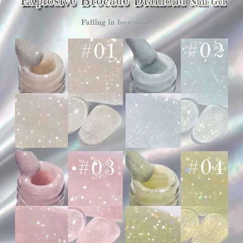 ZH 1-4Pcs 12ML Pink Blue White Green Color Series Ladybug Glitter Gel Nail Polish, Popular Yun Brocade Diamond Gel Polish