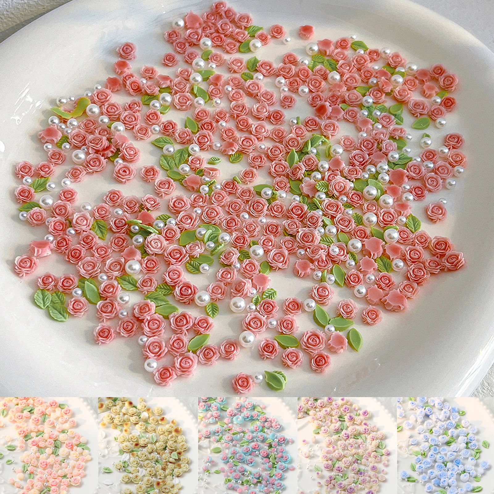 3D Rose Nail Charm,30-40pcs/Pack Random Mixed Strawberry Flowers Nail Charms,Flower Rose Nail Studs For DIY Manicure