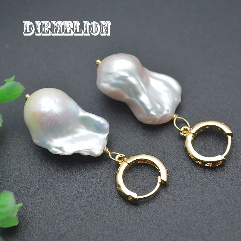 100% Natural Freshwater 15-25mm irregular Baroque Pearl Earrings Gold Color Round Earclip Women Temperament Elegant Jewelry