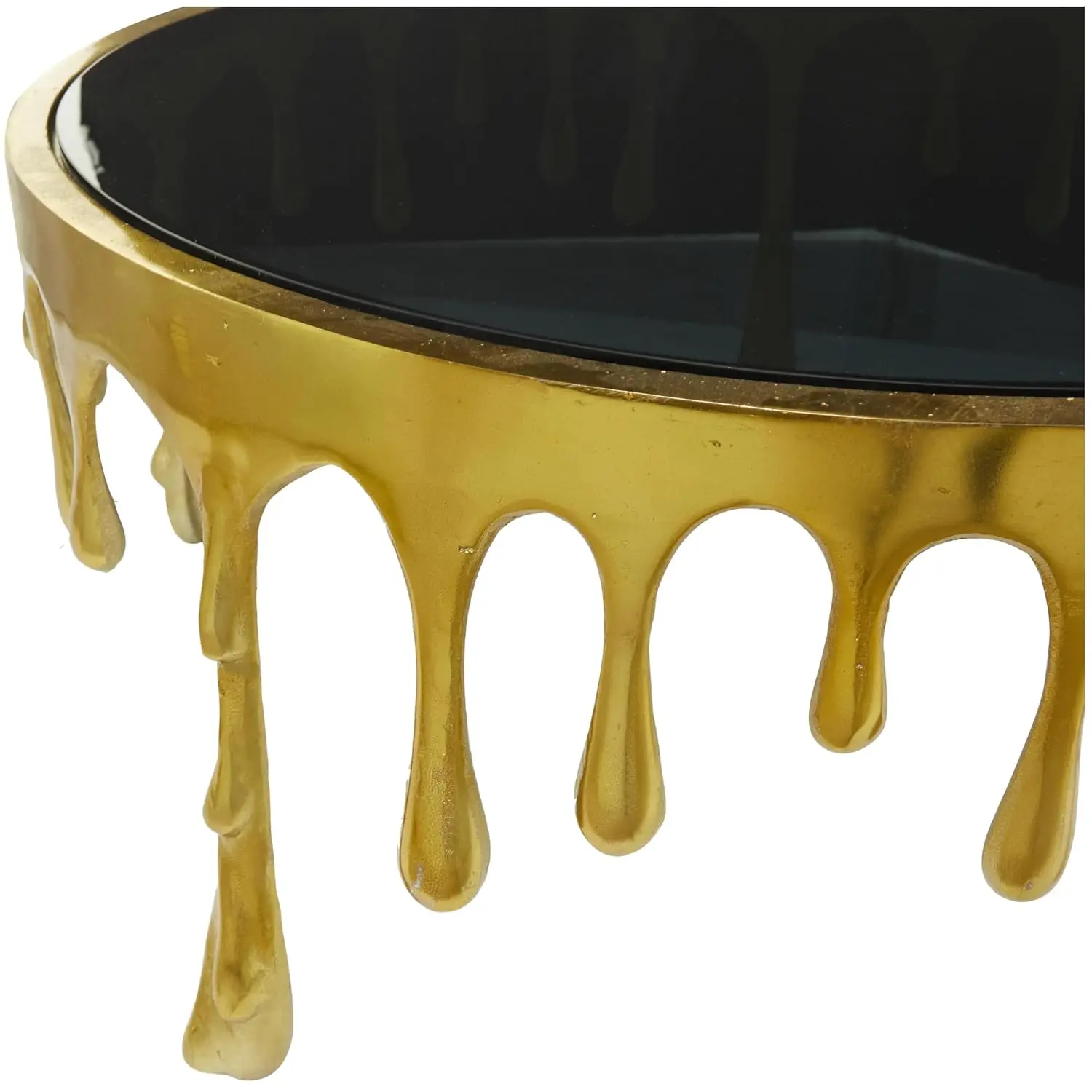 Aluminum Metal Living Room Coffee Table Drip Table with Melting Designed Legs and Shaded Glass Top, Center Table 36" x 36" x 16"