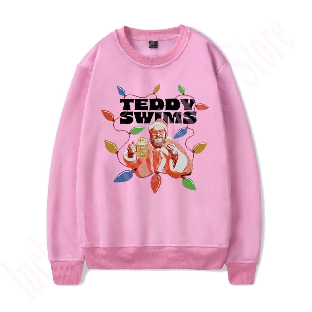 Moletom de manga comprida masculino e feminino, streetwear casual na moda, Teddy Swims Merch, pescoço TEDDY KEGSMAS