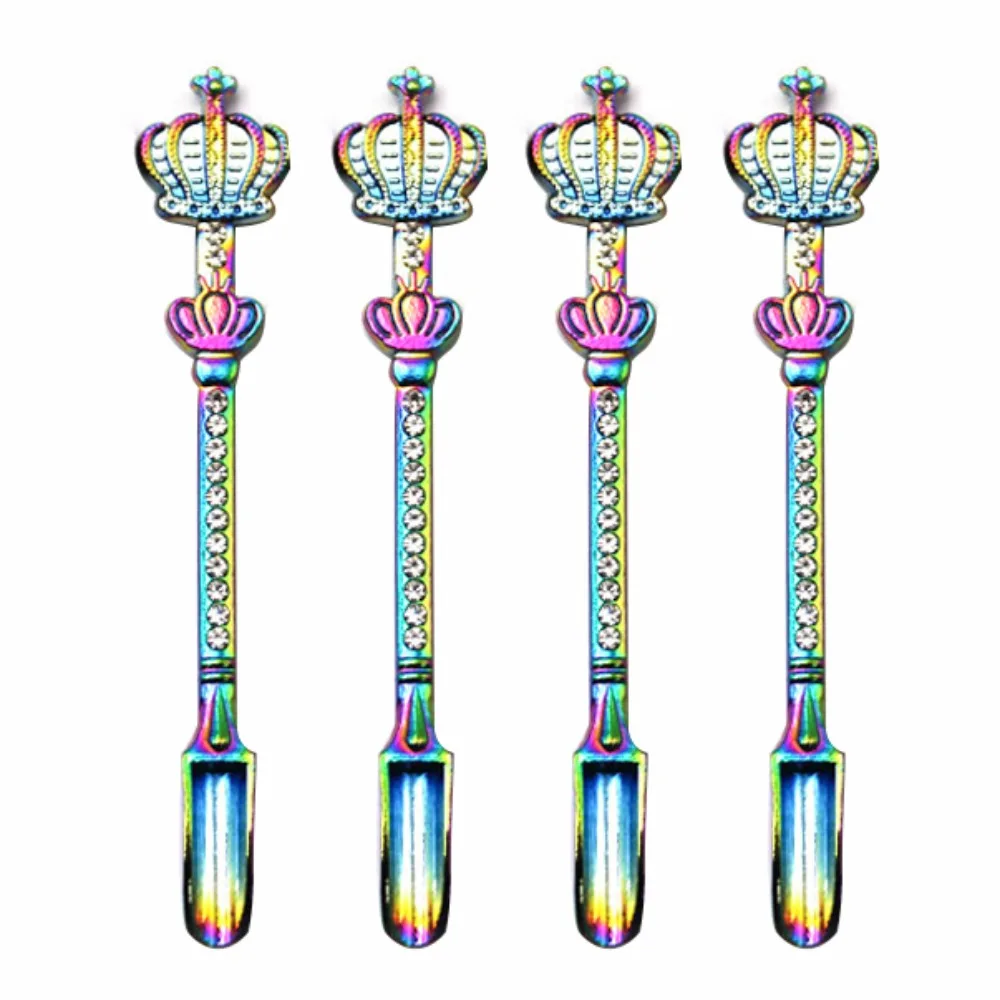 

4Pcs 53mm Crown Diamond Design Metal Mini Shovel Portable Nose Spoon Keychain Smoking Accessory Tool