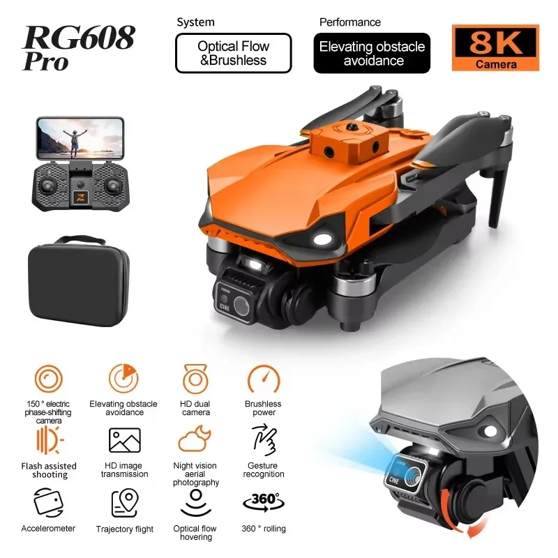 RG608 PRO Lift Obstacle Avoidance 8K Dual Camera Night Vision Flash Shooting Brushless Motor 2.4G Wifi FPV Quadcopter