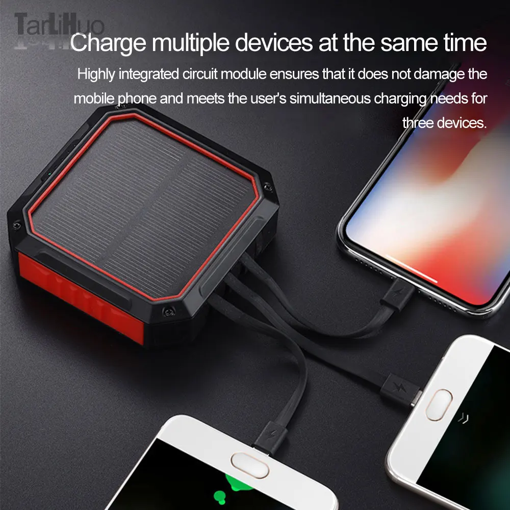 Solar Power Bank 10000mAh Powerbank Compatibility Android Micro,iPhone,Type-C USB Outdoor Portable Mobile Charger High Capacity