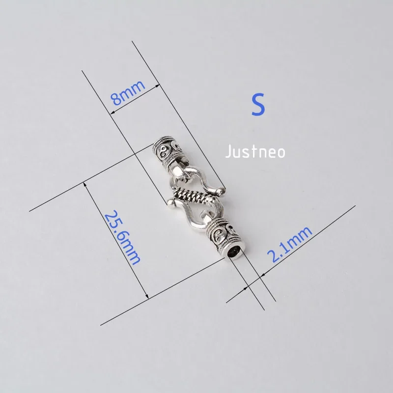 Antiqued solid 925 sterling silver S Clasp Leather Cord End Cap , silver jewelry diy findings/components