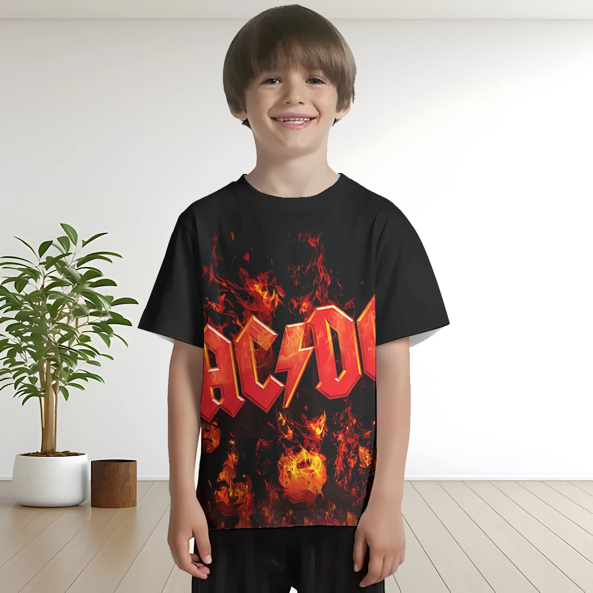 AC-DC روك باند ثلاثية الأبعاد طباعة ملابس الطفل 3to 14 سنة الذكور الملابس في الهواء الطلق للأطفال صبي فتاة الطفل تي شيرت قميص حريمي