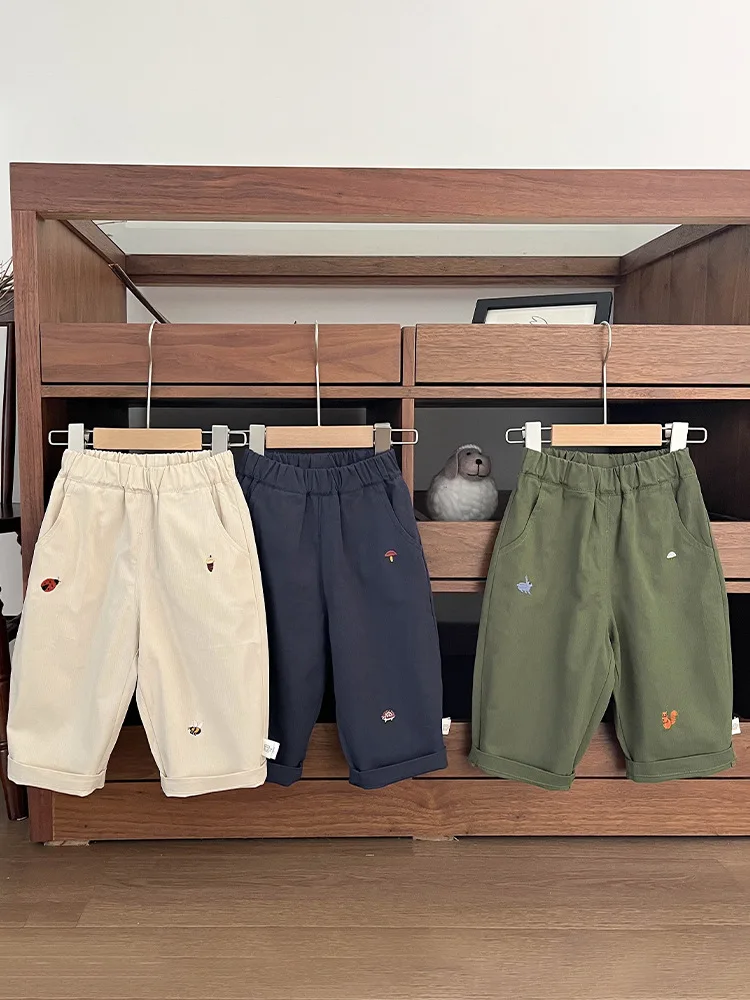 Fashion Boys Versatile Trousers Infant Girl Loose Pants Children Clothes 2025 Autumn New Baby Casual Pants Cartoon Embroidery
