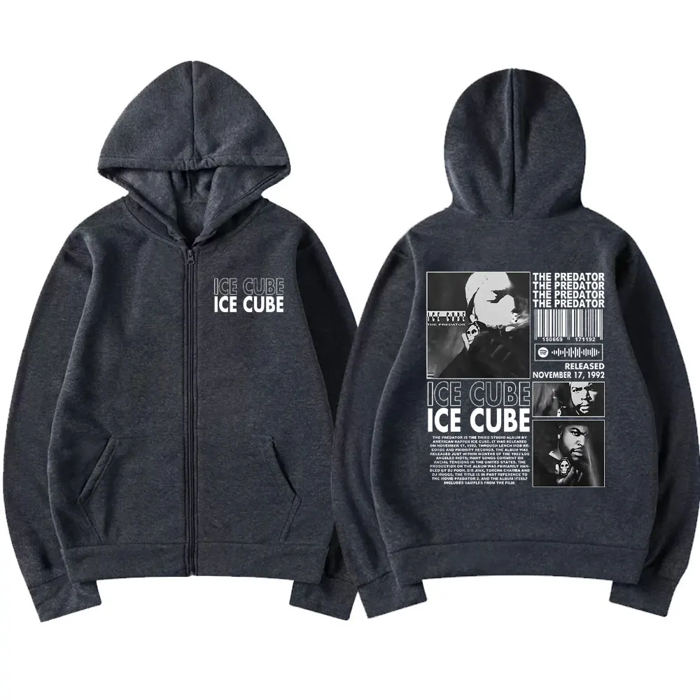 Rapper Ice Cube The Predator Graphic Zipper Hoodie Men's Zip Up Sweatshirt Men Hip Hop Oversized Zip Up Jacket Male Streetwear