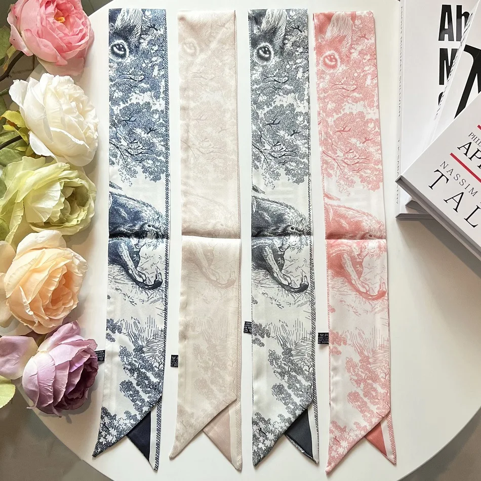 Satin Polyester Scarf, Bias Cut Twill for Bag Handles & Hair Accessories, French Style Versatile Neck Wrap, Printed Design image 2