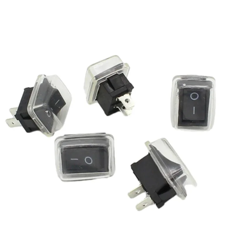 5Pcs/Lot Black Push Button Mini Switch 6A-10A 110V 250V 2Pin Snap-in On/Off Rocker Switch 21MM*15MM with waterproof cover Black