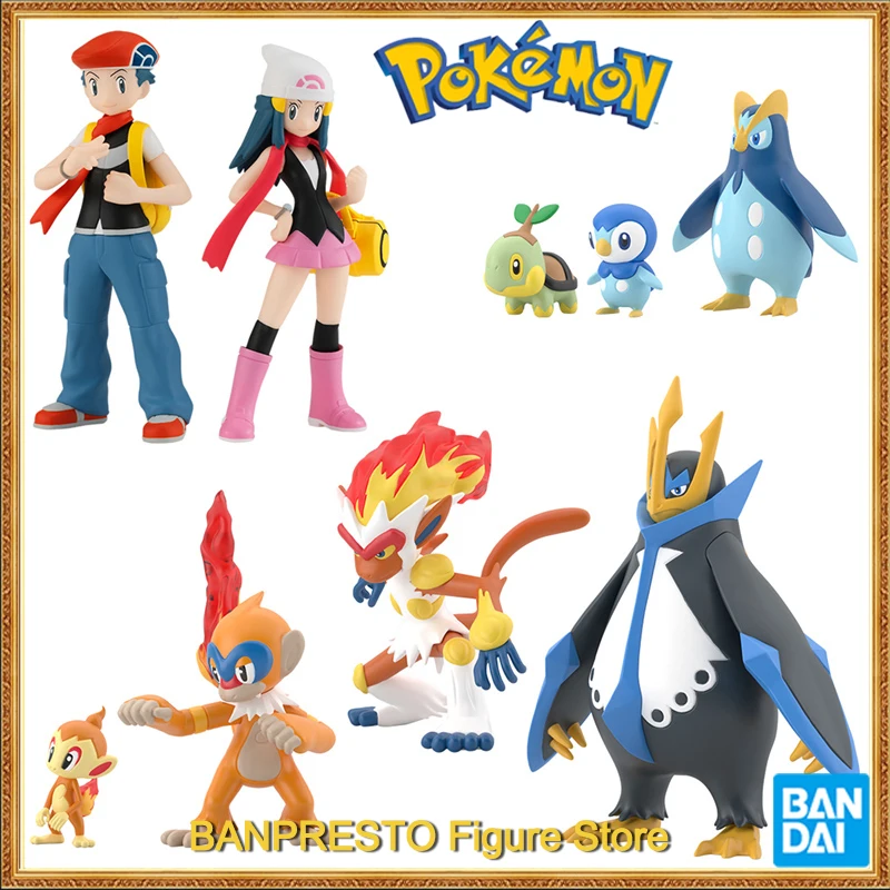 

Original Bandai Scale World POKEMON Sinnoh Turtwig Piplup Empoleon Chimchar Infernape Lucas Dawn Anime Figure Model Toy For Gift