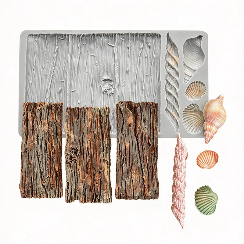 Tree Bark Fondant Silicone Mold Shell Conch Rope Cake Border Decoration Tools Impression Texture Mat Chocolate Gumpaste Pastry