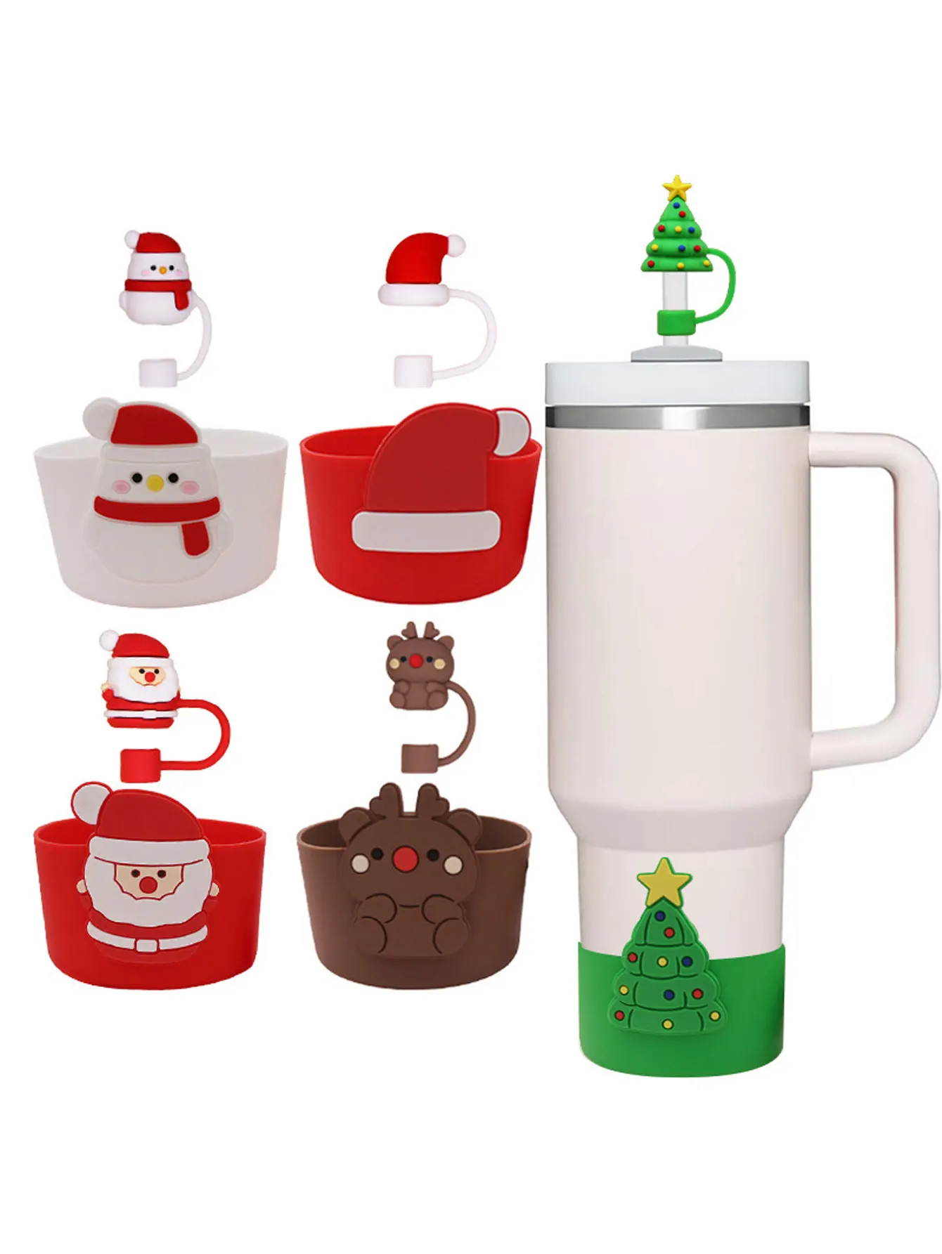

1set Christmas Straw Covers for Stanley Cups Reusable Washable Dustproof 10mm Straw Tips Suitable for Sports Water Bottles