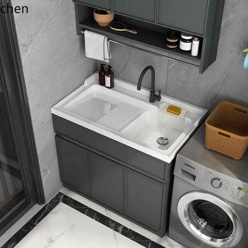 YFY Space Aluminum Laundry Cabinet Balcony  Laundry Tub Integrated Laundry Sink Single   Double Basin