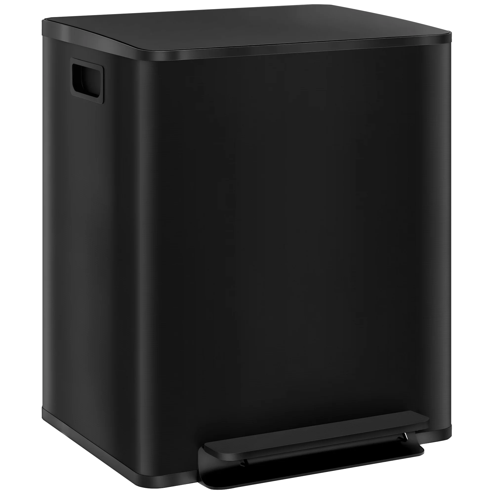 HOMCOM 2 x 25L dubbele compartimentenbak, roestvrijstalen selectieve pedaalemmer, binnenpedalen, zachte sluiting dekselopening, zwarte matte handgrepen