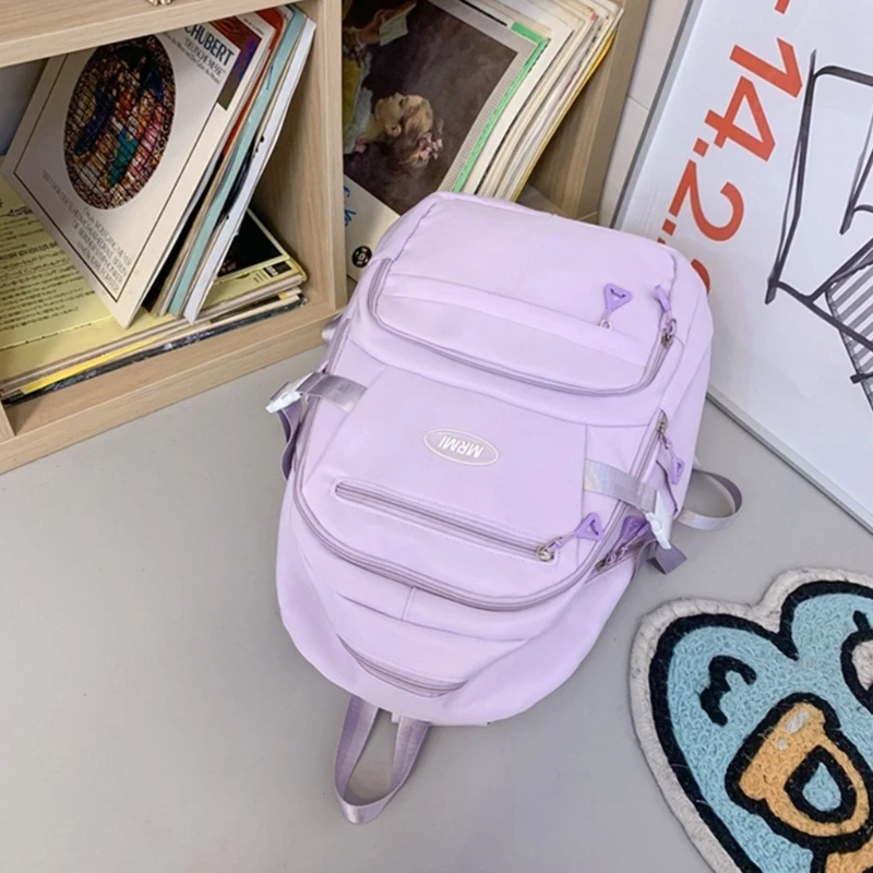 E74B Solid Color Womens Backpack Multi-Pocket School Bag for Teenage Girls Laptop Backpack Unisex Casual Travel Bags