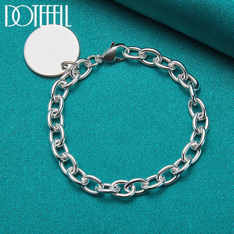 DOTEFFIL 925 Sterling Silver Round Circle Tag Bracelet For Woman Man Fashion Wedding Engagement Party Jewelry