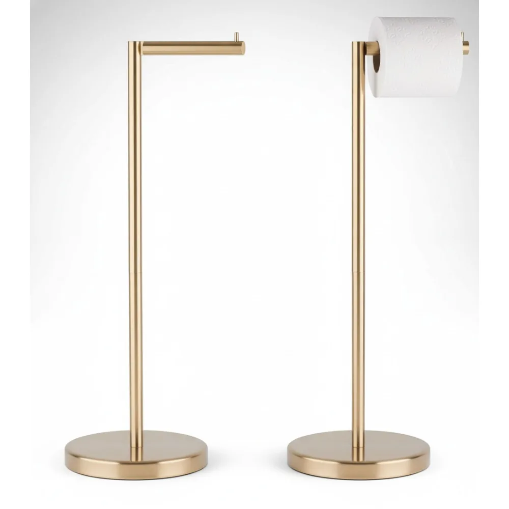

Freestanding Toilet Paper Holder Stand with Storage for 4 Rolls, Stainless Steel Brushed Gold for Bathroom Apartment RV