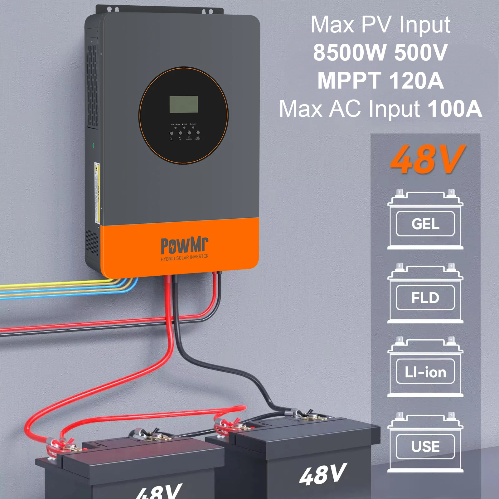 PowMr Parallel Hybrid Solar Inverter 48V to 220V 230V 240V MPPT 120A 6.2KW Off Grid 3-Phase Optional