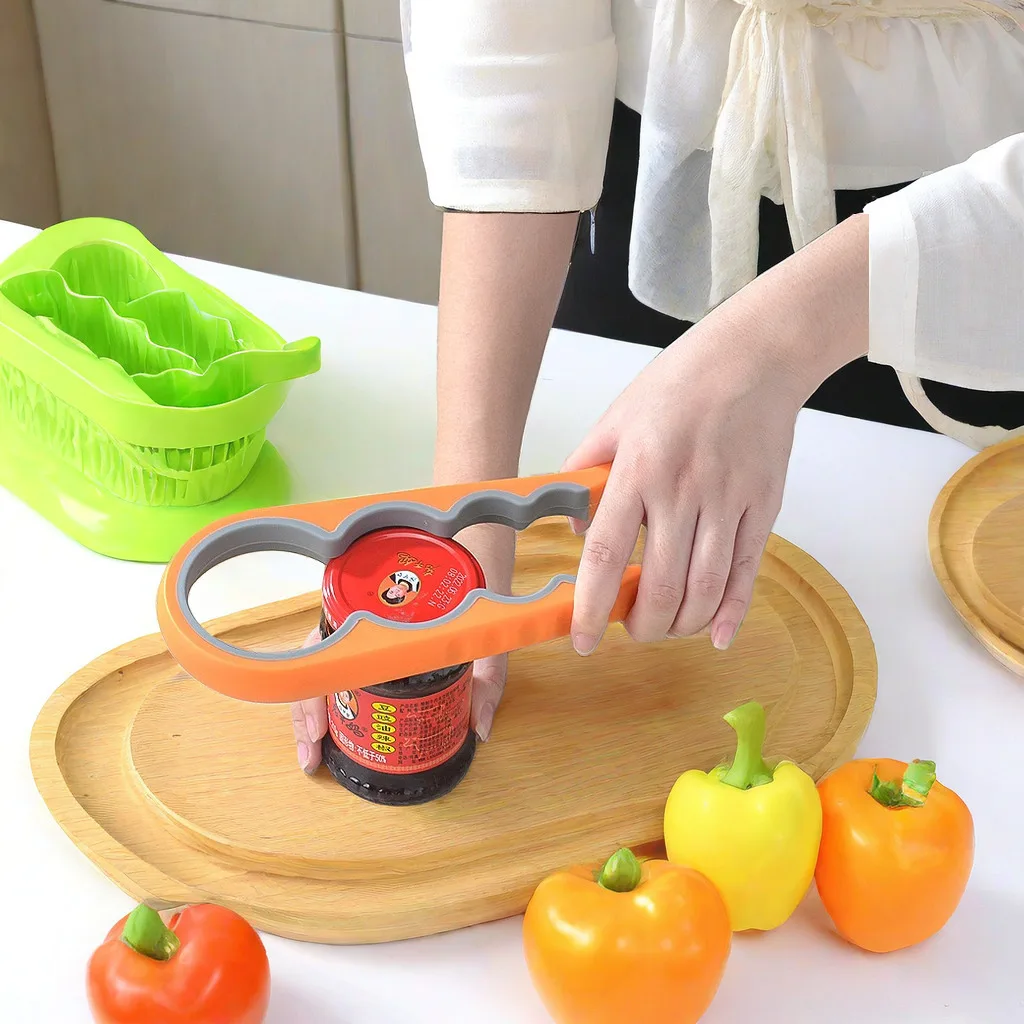 Bottle opener, multifunctional four in one lid opener, anti slip bottle cap twisting device, household kitchen can opener