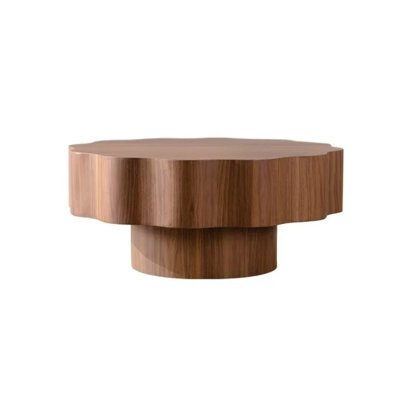 Walnut Scalloped Edge Coffee Table Modern Wooden Center Table for Living Room Home Decor Unique Shape Tea Table Furniture