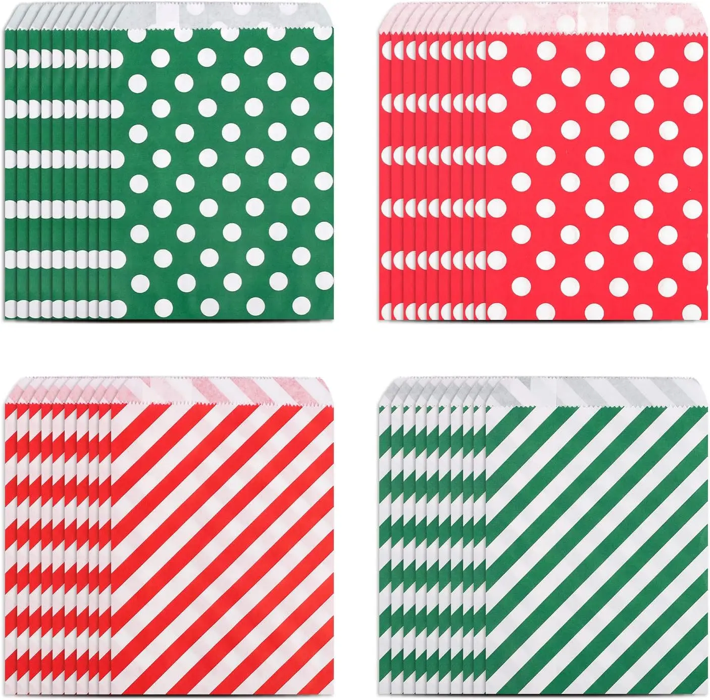 100 Stück Weihnachts-Leckerli-Beutel, Weihnachts-Goodies-Beutel, Kraft-Geschenkbeutel für Feiertage, rot, grün, Süßigkeiten-Buffet-Papiertüte