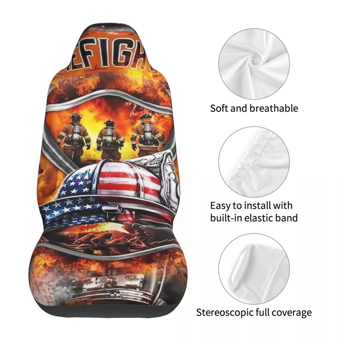 American Firefighter Car Seat Cover Custom Printing Universal Front Protector Accessories Cushion Set