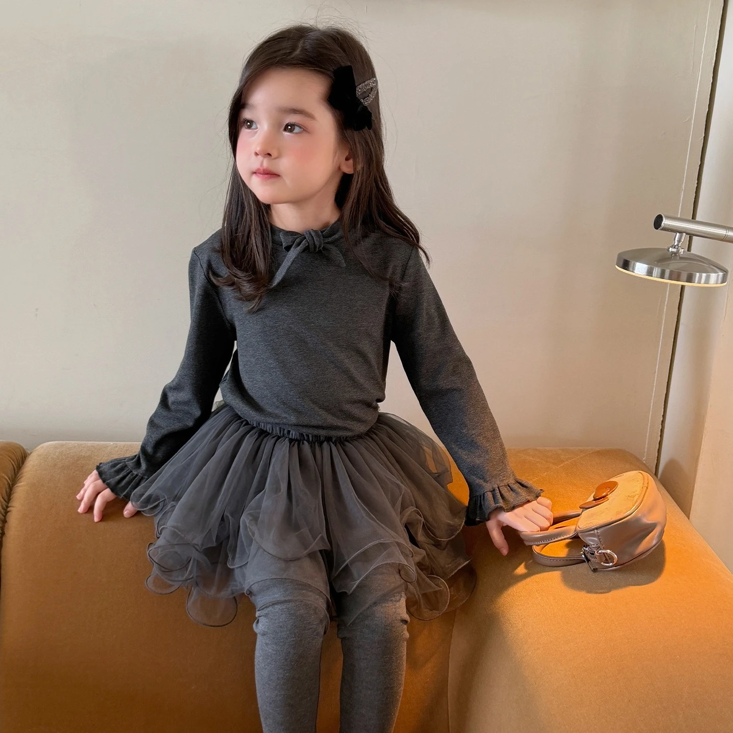 Girls 2026 Fall New Stylish Baby Girl Mesh Diaper Cover Fake Two Piece Layer Leggings Autumn Elegant Style