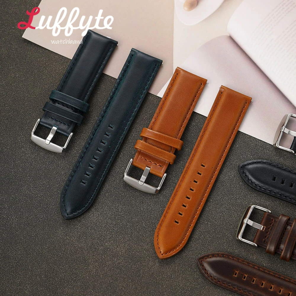 Herren-Uhrenarmband aus gewachstem Leder, 20 mm, 22 mm, Schnellverschluss, bequemer Ersatzriemen für Business-Armbanduhren