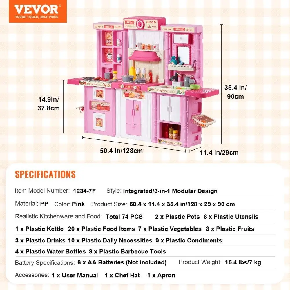 Finta Set da cucina per bambini 74 pezzi giocattolo da cucina interattivo con accessori in rosa