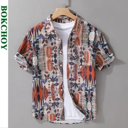 2024 Summer New Vintage Printed Men's Summer Shirt Short Sleeve Casual Vintage Shirt Men Clothing FY733